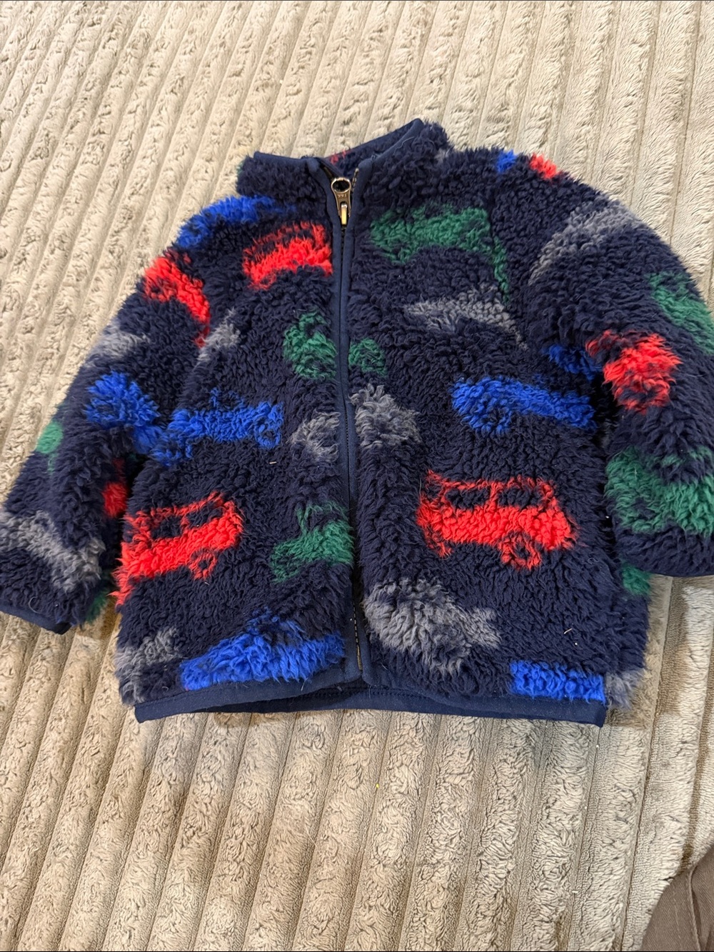 The Children's Place Navy Sherpa Jacket with Red, Blue & Green Cars